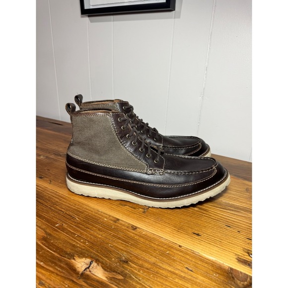 Lucky‎ Brand Men's Brown Leather + Canvas Moc Toe Lace Up Work Style Boots 10.5 - Picture 3 of 12